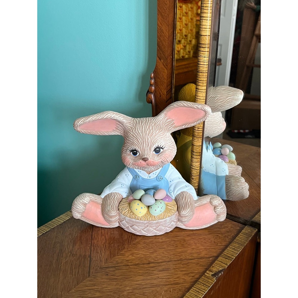 Vintage Easter Bunny Ceramic Quilted Bunny Brown Easter Bunny Basket  Eggs